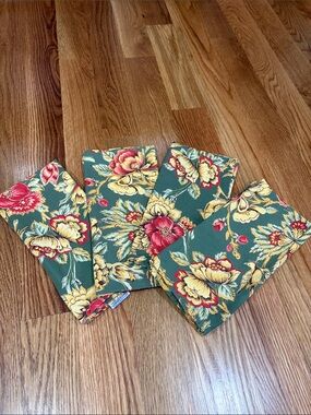 Vintage April Cornell by Danika set of 4 cotton napkins Moda birds Green Floral